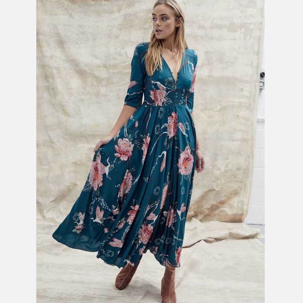 Jaase Indiana Absynthe Print Green Floral Maxi Dress